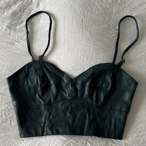 Greyish Blue Faux Leather Crop Top